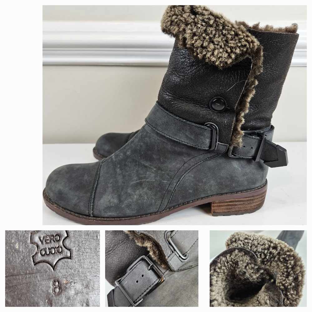 Matt Bernson Gray Leather Shearling Lined Boot Booties Women size 8